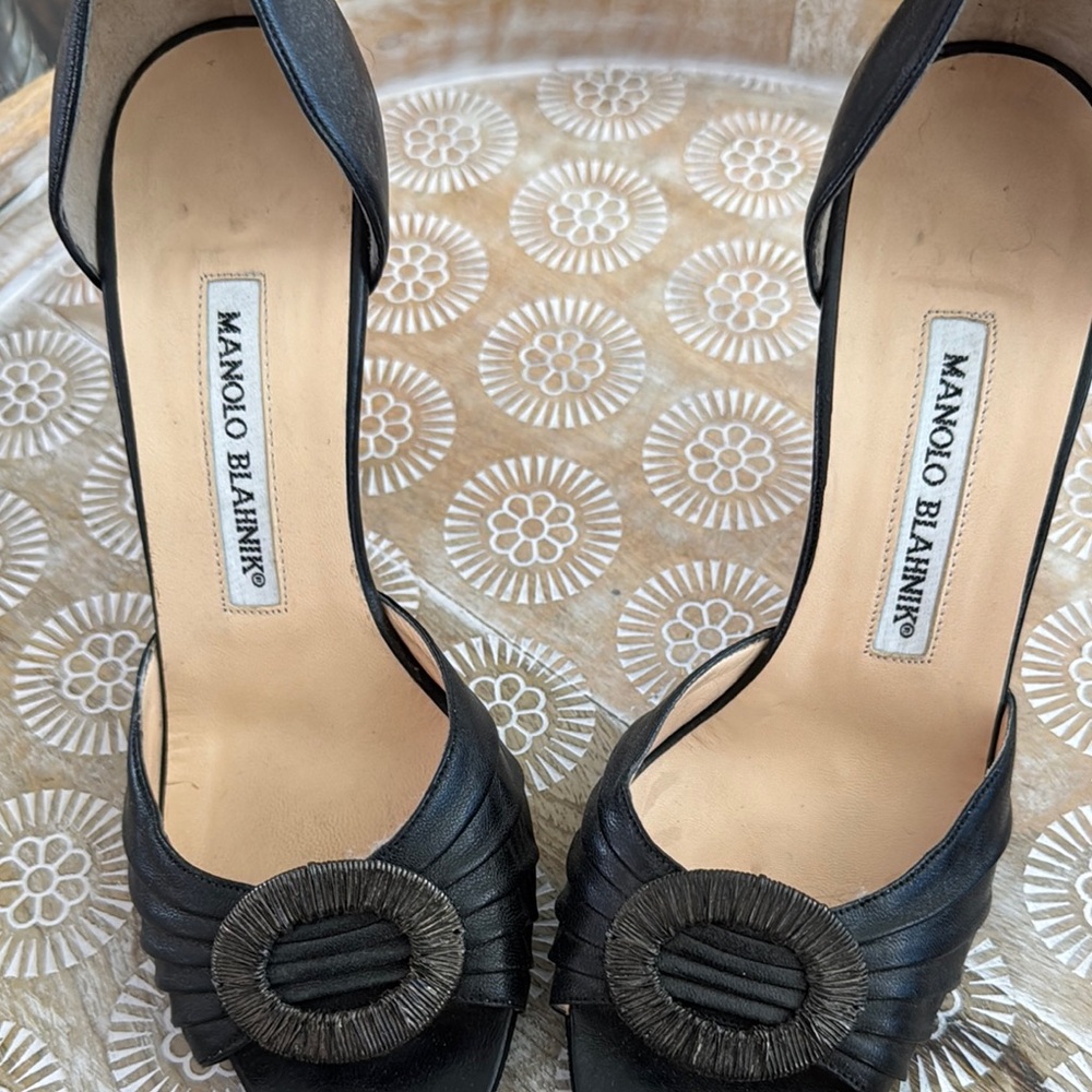 Manolo Blahnik Black Open-Toe Heels